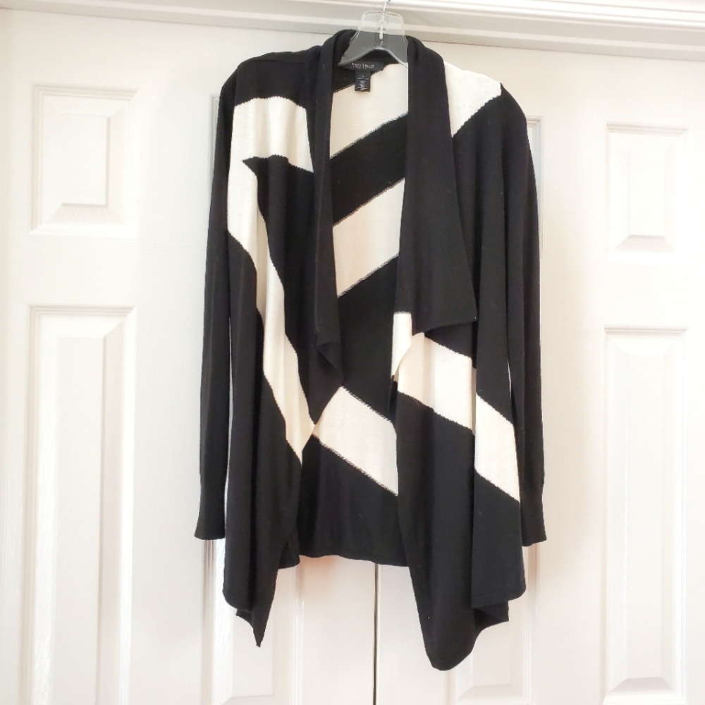 White House Black Market White Black Cardigan Sweater SMALL